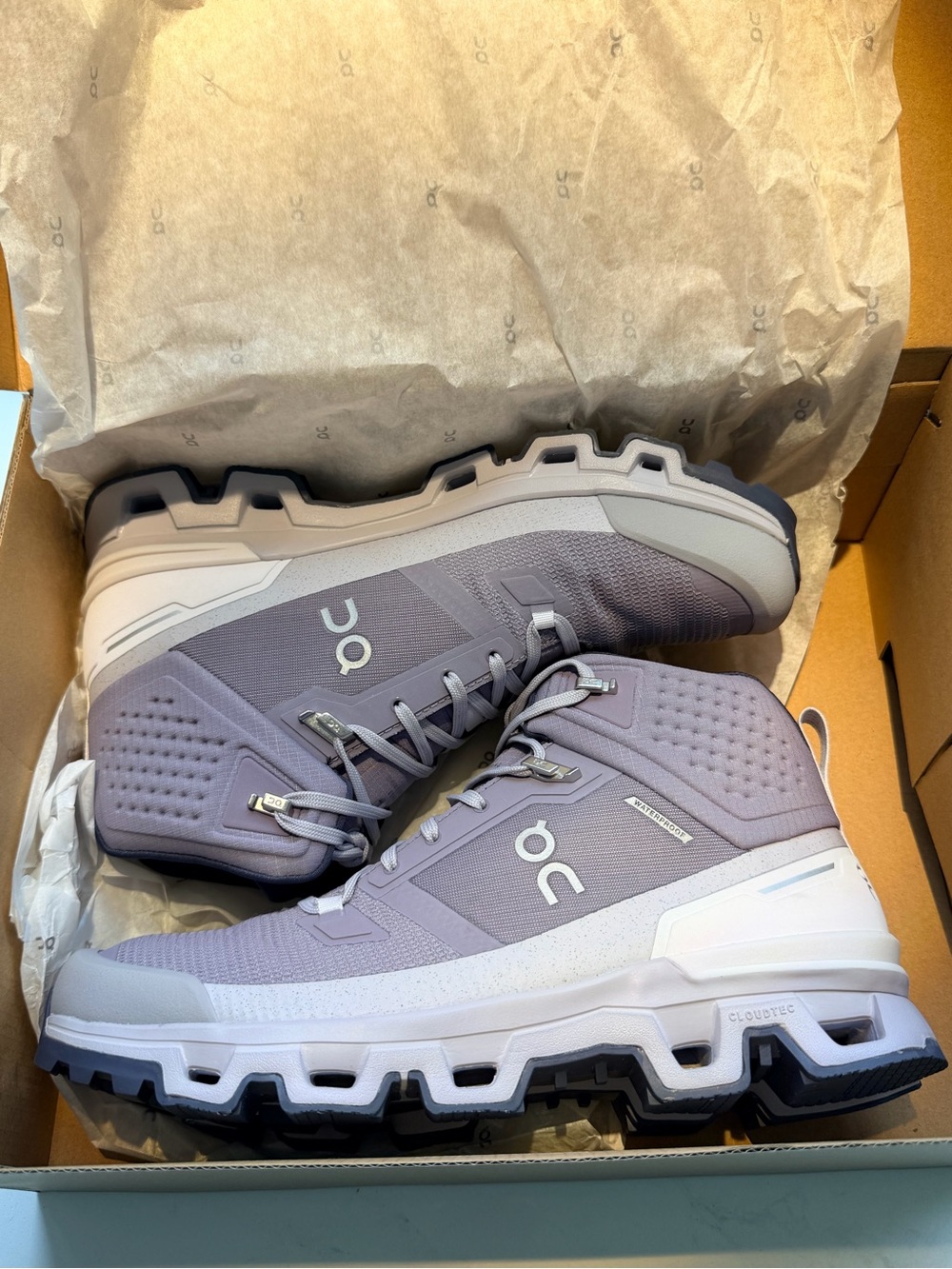On Running Cloudrock Waterproof Mid-Top Hiking Shoes - Light Purple/White
